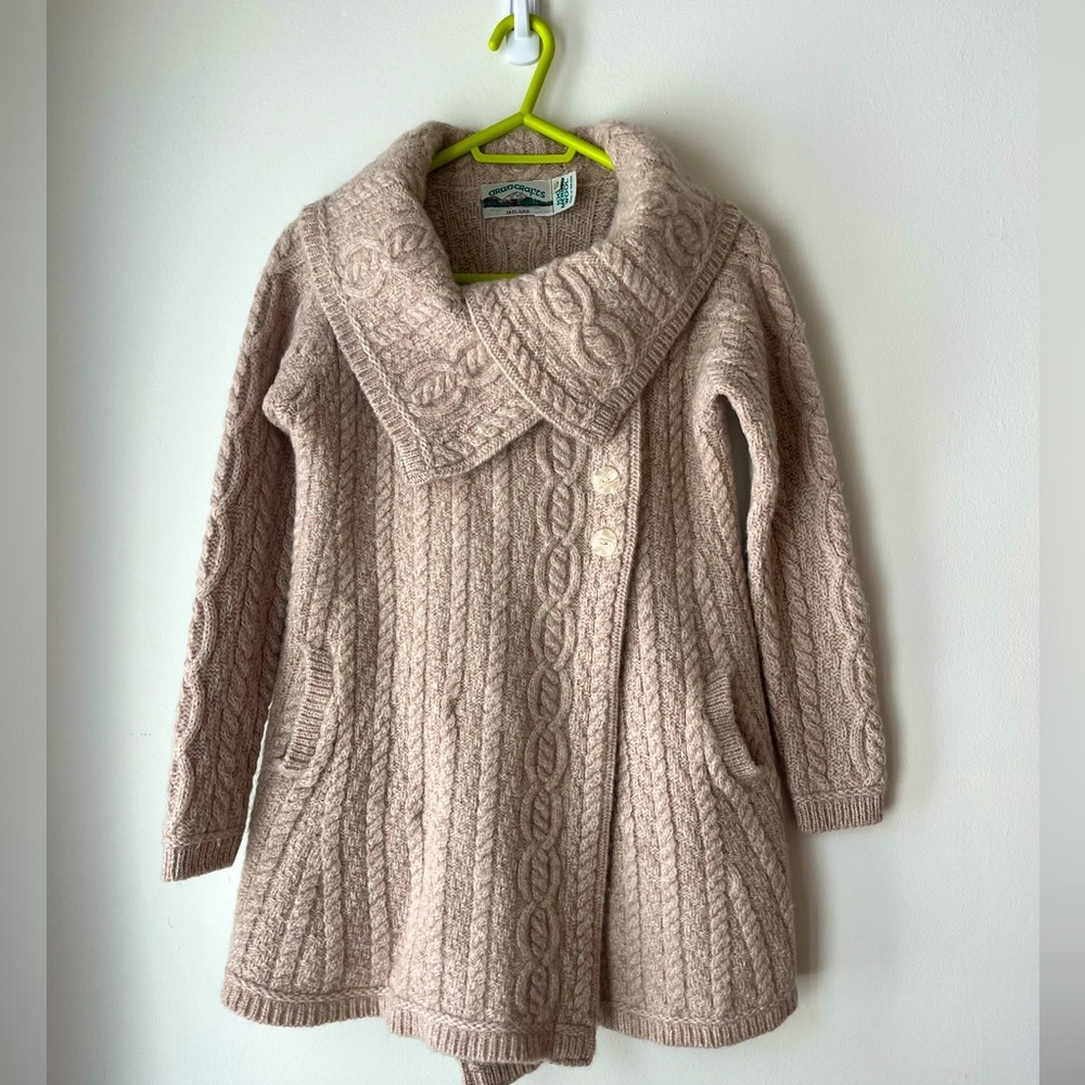 Aran Crafts Merino Wool made in Ireland large collar small cardigan women warm